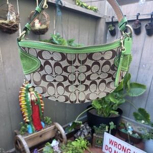 Coach Green and Brown Signature Crescent Shoulder Bag